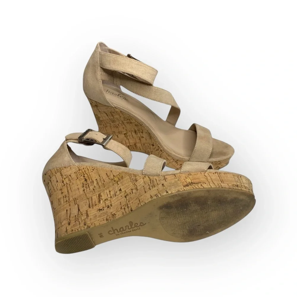 Charles by Charles David ᪥ Leanna Wedge Cork Platform Sandals ᪥ Nude Microsuede